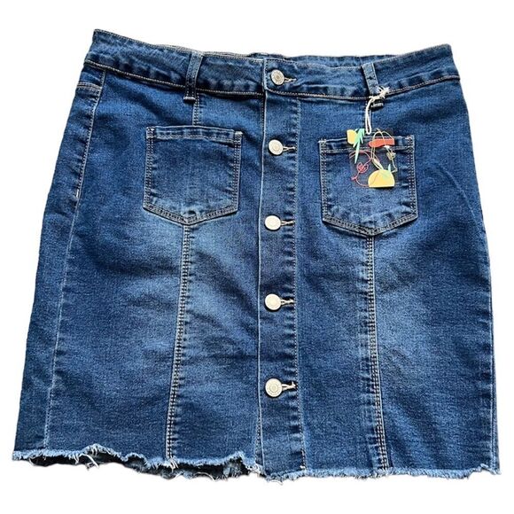 NWT Mele E Pere Blue Jean Button Up Mini Skirt Size Large - Picture 1 of 8